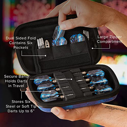 Casemaster Sentinel 6 Dart Case, Holds Extra Accessories, Tips, Shafts and Flights, Compatible with Steel Tip and Soft Tip Darts, Impact & Water Resistant Tactech Shell, Galaxy - color: Tactech Shell Galaxy
