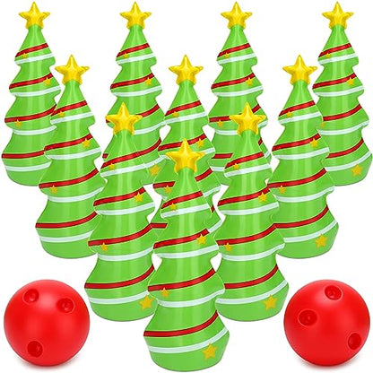 Ceenna 12 Pcs Christmas Bowling Set Inflatable Christmas Tree Bowling Set Christmas Games for Family, Include 10 Christmas Tree Pins and 2 Balls