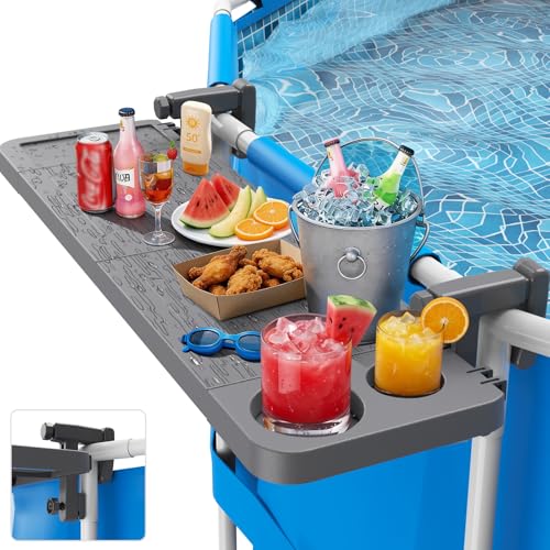 Pool Bar for Above Ground Pool, Swim Up Bars for Pool, 42.5" x 12" Pool Side Table with 90 lbs Capacity, Poolside Bar Clip-On Foldable Tabletop Easy Install