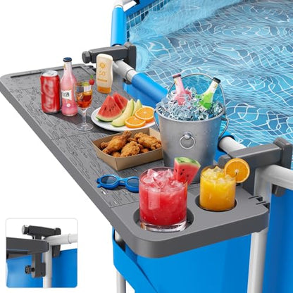 Pool Bar for Above Ground Pool, Swim Up Bars for Pool, 42.5" x 12" Pool Side Table with 90 lbs Capacity, Poolside Bar Clip-On Foldable Tabletop Easy Install