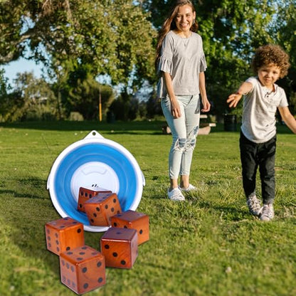 SpeedArmis 3.5" Giant Wooden Yard Dice Set - Large Lawn Yatzee with Scoreboard - Outdoor Beach Backyard Games for Adults Family (Including Collapsible Bucket)