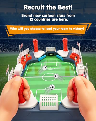 Soccer Board Game for Kids with 12 Countries Flag Stickers & 12 Star Player Figures – Interactive Foosball Table Game, Mini Pinball Sports Toy Boys Girls Birthday Family Party