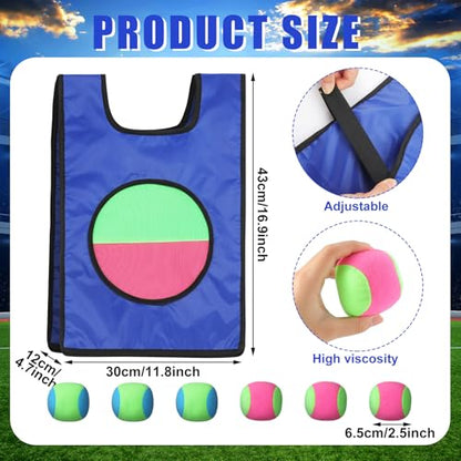 Dodgeball Game for Kids Toss and Catch Ball Set - 2 Catch Vests, 6 Dodgeballs & Drawstring Bag, Outdoor Yard Catching Ball Set Graduation Birthday Party Games