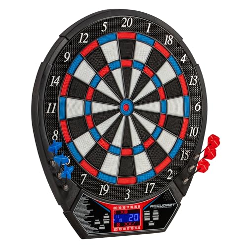 Accudart Rogue Electronic Dartboard – 15.5” Tournament Soft Tip Board, 29 Games/90 Variations, Virtual Opponent, Heckler Mode, Multi‑Color Backlit Display – Includes Built‑in Dart Holders & Darts
