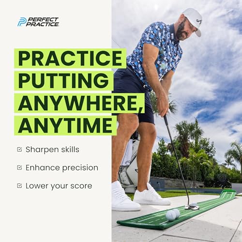 Perfect Practice Putting Mat & Chipping Net, Indoor & Outdoor Putting Green, Chipping Mat for Home & Office, Premium Golf Training Aids for Putting Practice with Realistic Turf, Golf Gifts for Men - style: Portable (8’)