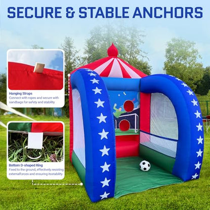 OZIS 6.5x6.5x9Ft Inflatable Soccer Game with Soccer Ball & Blower, Portable Fun Kicking Target Holes, Interactive Inflatable Carnival Games for Commercial Events, Parties, Family Activities - style: Football Throwing Target