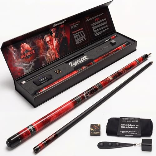 Pool Cue Stick, 58in 2-Piece Canadian Maple, 12.5mm AirStrike Shaft | 19-21 oz, kiln-dried A+ maple, case, 2 chalks, tip shaper, chalk holder, cleaning cloth, 10-yr warranty - color: Flamestorm, size: 20 oz