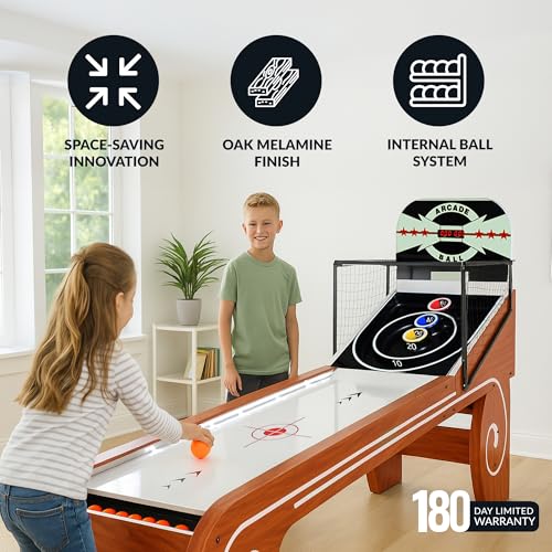 Hathaway Boardwalk 8-ft Arcade Ball Table for Family Game Rooms with LED Track Lighting, Scratch-Resistant Playfield