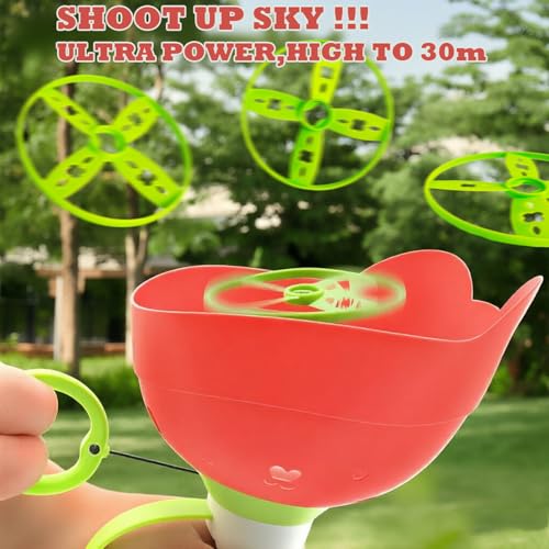 Disc Launcher Toy Kids Yard Flying Spinner Fairy Hover Helicopter Propeller Toy Outdoor Capture Catching Chasing Game Gift for Boy Girl Age 4 5 6 7 8 9 10 with 12 mini Discs