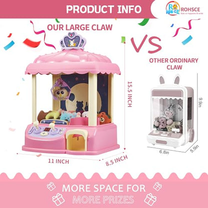 Kids Claw Machine Arcade Toy for Girls Ages 8 to 13 Mini Prize Grabber Candy Dispenser with LED Lights Adjustable Volume USB Powered or Battery Operated Birthday Gift for Kids
