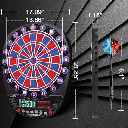 WIN.MAX Electronic Dart Board Soft Tip Dartboard Set LED Displays 3 Languages with 12 Darts 100 Tips Power Adapter - color: RED/BLUE WITH LIGHTS 2026