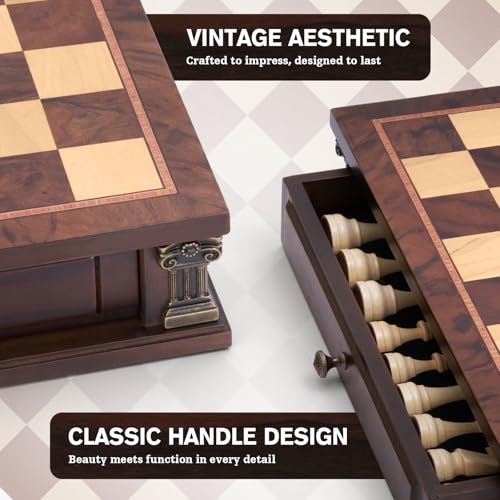 Peradix Magnetic Chess Set with 2 Built-in Storage Drawers, 15'' Wooden Strategy Board Games, 2 Extra Queens, Luxury Magnet Chess Game for Adults, Kids and Family Game Night, Gift Package - size: 15 Inches