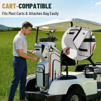 uniHimal Golf Cart Bag with 14-Way Full-Length Dividers, Golf Bag for Men Women with Magnetic Leather Pocket, Handles and Rain Cover, Lightweight Golf Club Bag Includes Cooler Pockets - color: White Orange