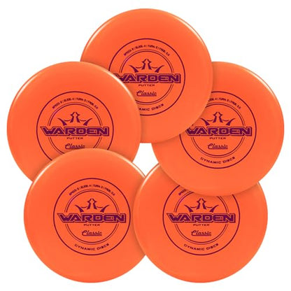 Dynamic Discs Warden Disc Golf Putter 5-Pack | Straight Flying Beadless Putt & Approach Set | Grippy Classic Plastic Feel | Smooth Release & Consistent Control | 170g+ (Colors May Vary) - size: 5-Pack (Classic)