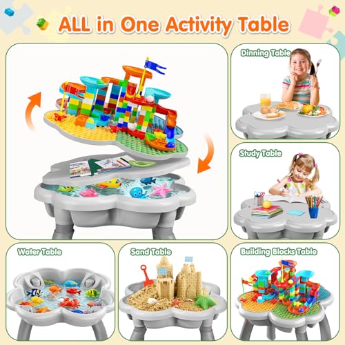 OCATO Kids Toddler Table and Chair Set: Sensory Activity Tables with Rabbit Chairs and Large Marble Run Building Blocks Storage All in One Play Sand Water Table 3 4 5 6 Year Old Boy Girl Toys Gifts - color: Yellow