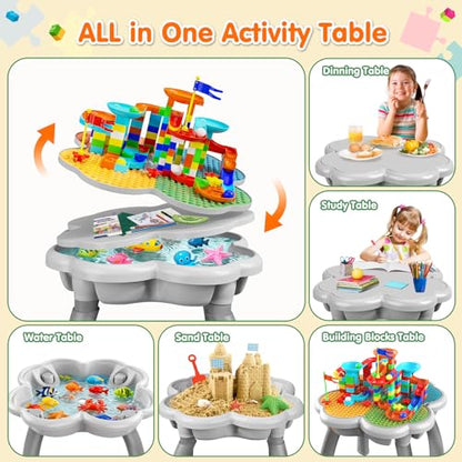 OCATO Kids Toddler Table and Chair Set: Sensory Activity Tables with Rabbit Chairs and Large Marble Run Building Blocks Storage All in One Play Sand Water Table 3 4 5 6 Year Old Boy Girl Toys Gifts - color: Yellow