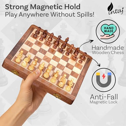 12" Large Wooden Chess Set - Handcrafted Chess Board Game with Magnetic Pieces & Storage - Deluxe Folding Board for Kids & Adults - Premium Acacia Wood Set for Home Decor, Coffee Table & Gift