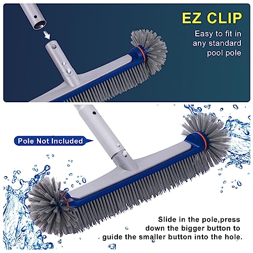 POOLAZA 360 Degree Pool Brush - Heavy Duty 17.5" Pool Brush Head for inground Pools/Above Ground Pools, Spa, Hot Tub, Premium Bristle & Aluminum Handle for Standard Pool Pole - color: Blue