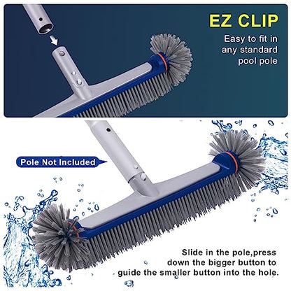 POOLAZA 360 Degree Pool Brush - Heavy Duty 17.5" Pool Brush Head for inground Pools/Above Ground Pools, Spa, Hot Tub, Premium Bristle & Aluminum Handle for Standard Pool Pole - color: Blue