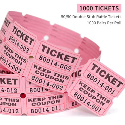 L LIKED Raffle Tickets Double Rolls 1000 Per Roll 50/50 Raffle Tickets for Events,Carnivals, Entry, Class Reward, Prizes(Pink) - color: 1000 Pink