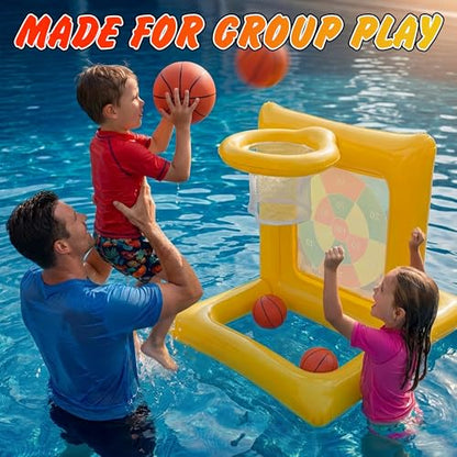 Pool Toys for Kids & Adults, 2-in-1 Pool Basketball and Dart Board Game Set, Family Summer Water Games for Kids Ages 6+ and Adults, Backyard Pool Party Games, Yellow - color: Yellow
