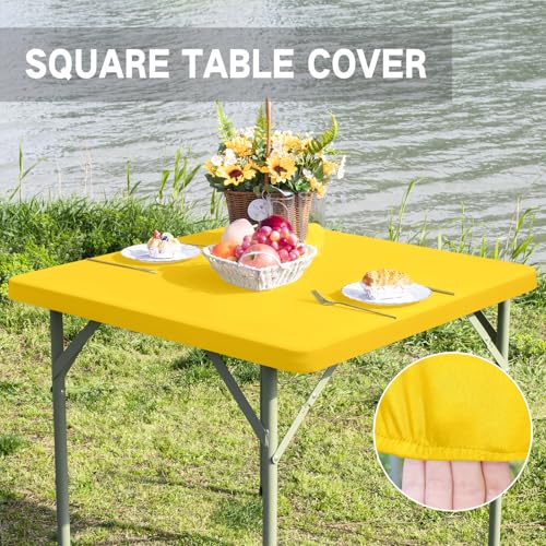 Square Fitted Table Cover Elastic Tablecloth Stretch Spandex Table Topper Cap Cover for Dining Kitchen Home Party Yellow 34X34 Inch - color: Yellow, size: 34" x 34" (Square)