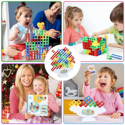 Rachan 64Pcs Puzzle Teasers Toy, Tetra Balance Tower Stacking Games,Fun Balance Game,Educational Gift for Kids(There are 2 Bases= 2 Sets of 32Pcs) - color: 64 Multicolor