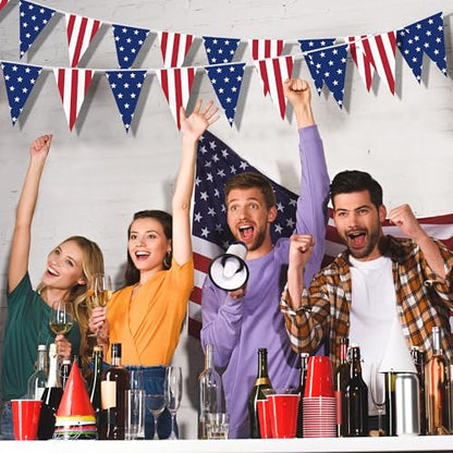 100FT 4th of July Decorations, 60Pcs 7.8 x 11.8 Inches Pennant American Flags for Outside, Pre-Assemble Patriotic 4th of July Banner for Fourth of July Accessories Independence Day Patriotic Decor - style: Fourth of July