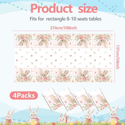 4 Pcs Easter Tablecloth Plastic,Easter Party Decorations Disposable Bunny Tablecloth Spring Table Cover,54x108 Inch - color: Easter