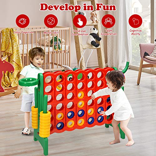 KOTEK Giant 4-in-a-Row Family Game w/Quick-Release Sliders, 42 Rings, Ring Toss & Basketball Hoop, Connect Yard Game for Kids & Adults (Without Carrying Bag, Green) - color: Green