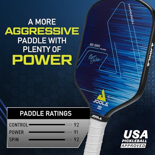 JOOLA Ben Johns Hyperion Pickleball Paddle - Select Raw Carbon Surface or Carbon Abrasion Surface for Increased Power and Spin - Elongated Grip Handle - Carbon Fiber Pickleball Paddle - USAP Approved - color: Hyperion | CAS | 16mm