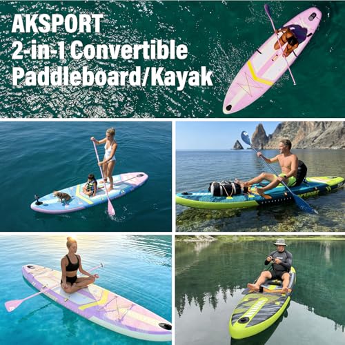 AKSPORT 11' Inflatable Stand-Up Paddle Board with Upgraded SUP Accessories Kit | Extra Wide 34" Design | Non-Slip Deck | Premium SUP Board for Adults & Youth of All Levels