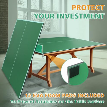 Ping Pong Table Top for Billiard Table, 7FT/8FT/9FT Foldable Table Tennis Table Topper for Pool Table, Indoor Outdoor Table Tennis Conversion Top w/Net & Premium Foam Padding (Green, 8x4 FT)