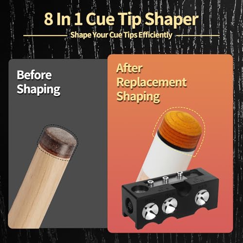 Vefungyan Pool Cue Tips Replacement Kit: 11 in1 Billiards Pool Cue Tip Repair Shaper Tool with 20pcs cue Tips 5 Chalk for Replacement - color: Black