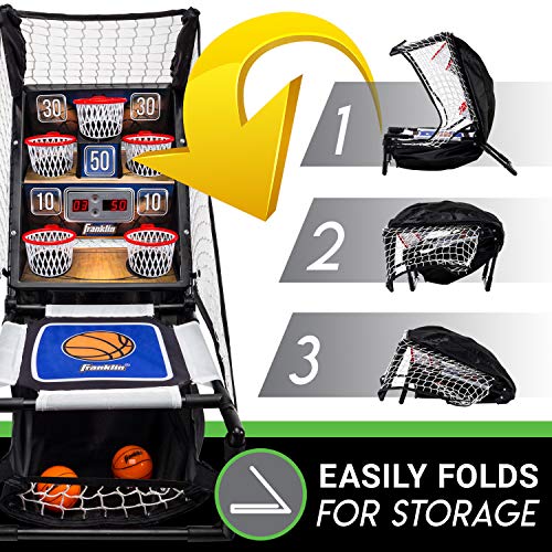 Franklin Sports Anywhere Basketball Arcade Game - Table Top Basketball Arcade Shootout- Indoor Electronic Basketball Game - style: Electronic Basketball Bounce-A-Bucket - Basketball - Black