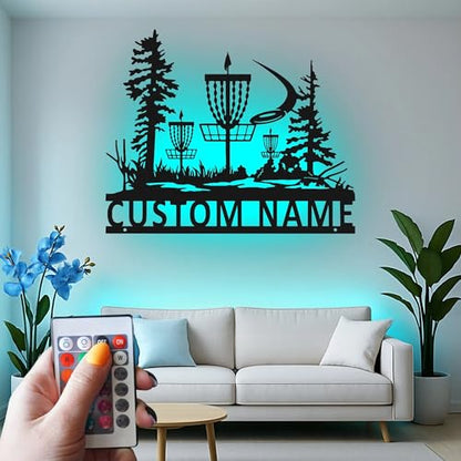 Custom Disc Golf Basket Led Light Metal Wall Art Personalized Gift for Disc Golfers Game Room Decor 2