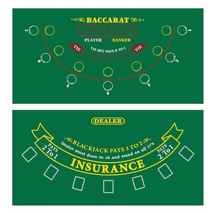 GSE Games & Sports Expert 36" x 72" Double-Sided Casino Layout Felt, Las Vegas Style Tabletop Mat for Parties, Home Entertainment, Poker Game Night - style: Blackjack&Baccarat