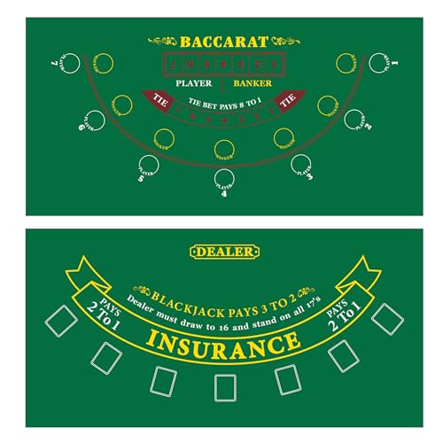 GSE Games & Sports Expert 36" x 72" Double-Sided Casino Layout Felt, Las Vegas Style Tabletop Mat for Parties, Home Entertainment, Poker Game Night - style: Blackjack&Baccarat