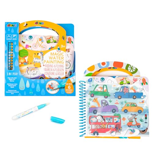 Avenir Reusable Water Coloring Book for Toddlers 3-5 – Mess-Free Paint-with-Water Travel Toy Airplane Activities Road Trip Quiet Book, Water-Reveal Activity Pad, 3-in-1 Creative Set - color: Riding&Flying