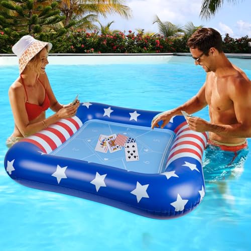 succulentlovers Large Inflatable Card Table for Pool with Waterproof Playing Cards - 41 Inches Waterproof Playing Cards for Pool Floating Games Table for Pools Summer Party Outdoor Beach Party