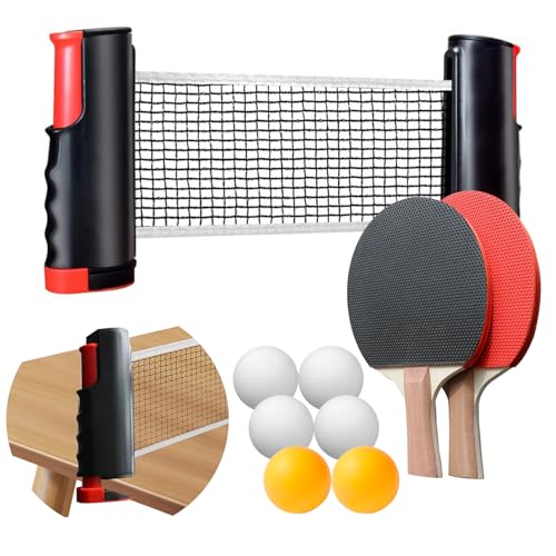 Portable Ping Pong Paddle Set with Retractable Net, 2 Table Tennis Rackets, 6 Balls and Carry Bag for Indoor Outdoor Family Games,Easy Setup - color: Black