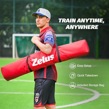 ZELUS Football Throwing Net, Quarterback Training Equipment with 5 Target Pockets, Football Practice Throwing Passing Accuracy Trainer with Carry Bag Ground Stakes for Kids Adults - color: Red, size: 8×8