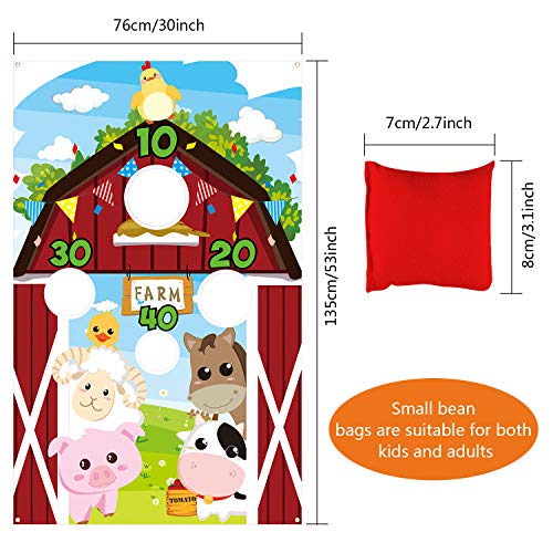 Farm Animals Toss Game with 3 Nylon Bean Bags, Indoor and Outdoor Farm Animals Party Game for Kids and Adults, Farmer Theme Birthday Party Decorations and Supplies