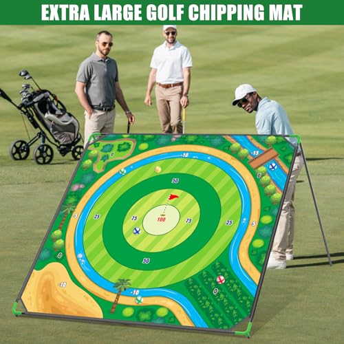 Mostop Large Golf Chipping Game, Outdoor Backyard Lawn Game for Adults Teens,70x70 Inch Chipping Mat with 20 Sticky Balls, Portable Indoor Outdoor Chipping Golf Gift for Dad, Men, Women & Family