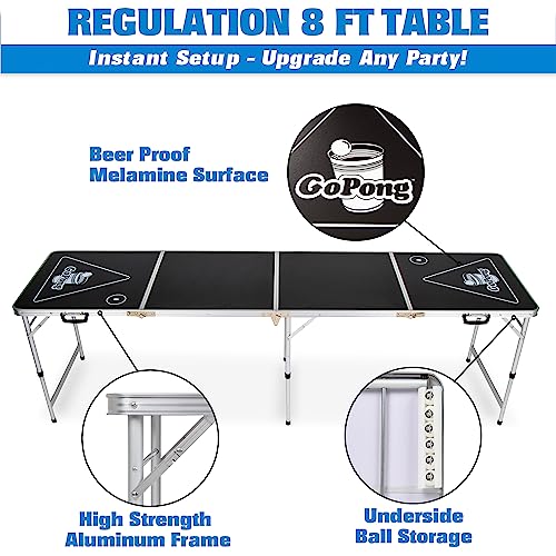 GoPong 8 Foot Portable Beer Pong/Tailgate Tables (Black, Football, American Flag, or Custom Dry Erase) - color: Black