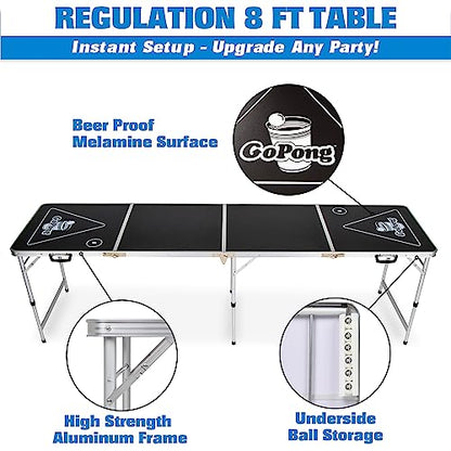 GoPong 8 Foot Portable Beer Pong/Tailgate Tables (Black, Football, American Flag, or Custom Dry Erase) - color: Black