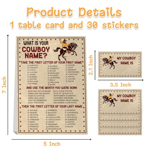 Western Cowboy Party Favors for Birthday Party Decorations, What's Your Cowboy Name Game, 1 Game Sign and 30 Name Stickers, Birthday Games for Party, Birthday Party Activity, Fun for Adults Games - style: Cowboy-brown