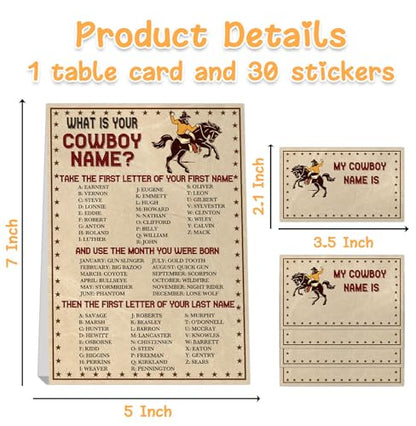 Western Cowboy Party Favors for Birthday Party Decorations, What's Your Cowboy Name Game, 1 Game Sign and 30 Name Stickers, Birthday Games for Party, Birthday Party Activity, Fun for Adults Games - style: Cowboy-brown