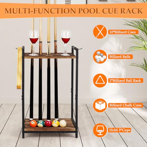 Pool Stick Holder Pool Cue Holder Rack Cue Stick Holder 10 Cues Billiard Cue Racks for Billiard Room Club Pool Table Accessaries (Torched Black 10-Hole) - color: Black