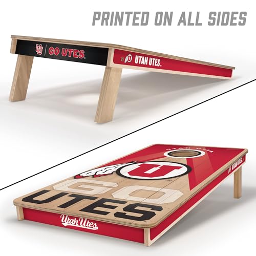 YouTheFan NCAA 2' x 4' Slogan Series Professional Wood Cornhole Game with Logo Bags - color: Utah Utes